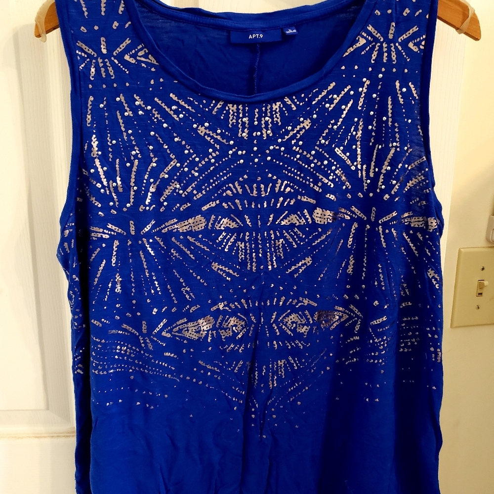 Patterned Royal Blue Sleeveless Top